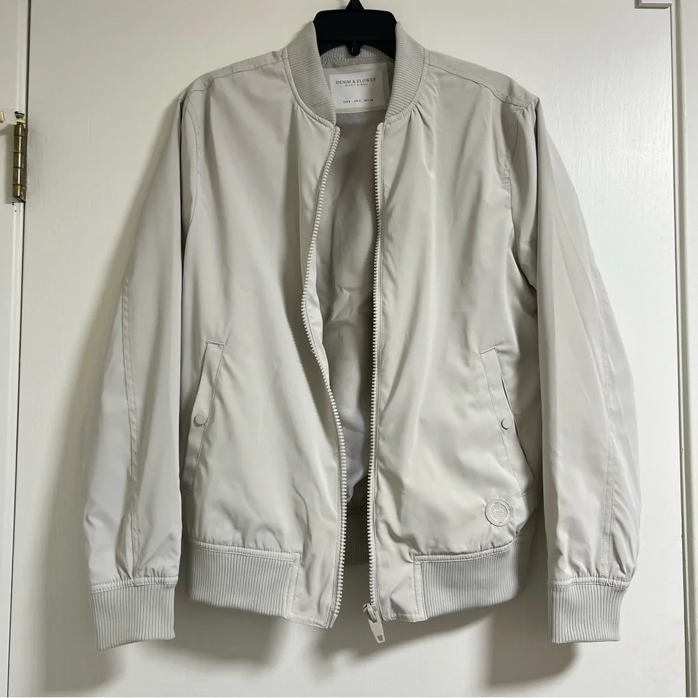 DENIM & FLOWER Men's Classic Bomber Jacket - Sand / Khaki - S - Picture 7 of 12